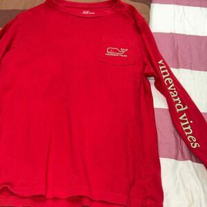 Vineyard vines boys red tshirt with lime green sz m 12/14